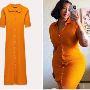 Zara Ribbed Button-Front Midi dress - STRETCHY